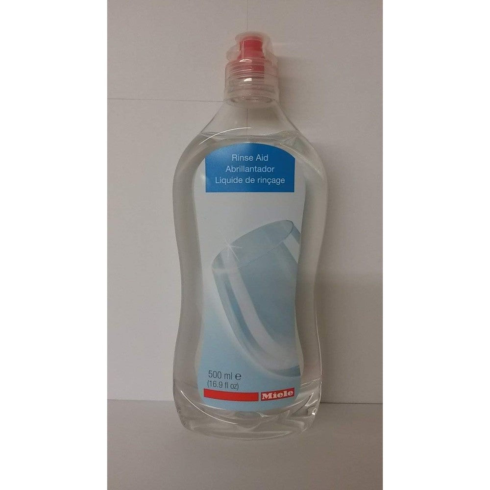 Miele Care Collection Rinse Aid front view of two easy pour bottles