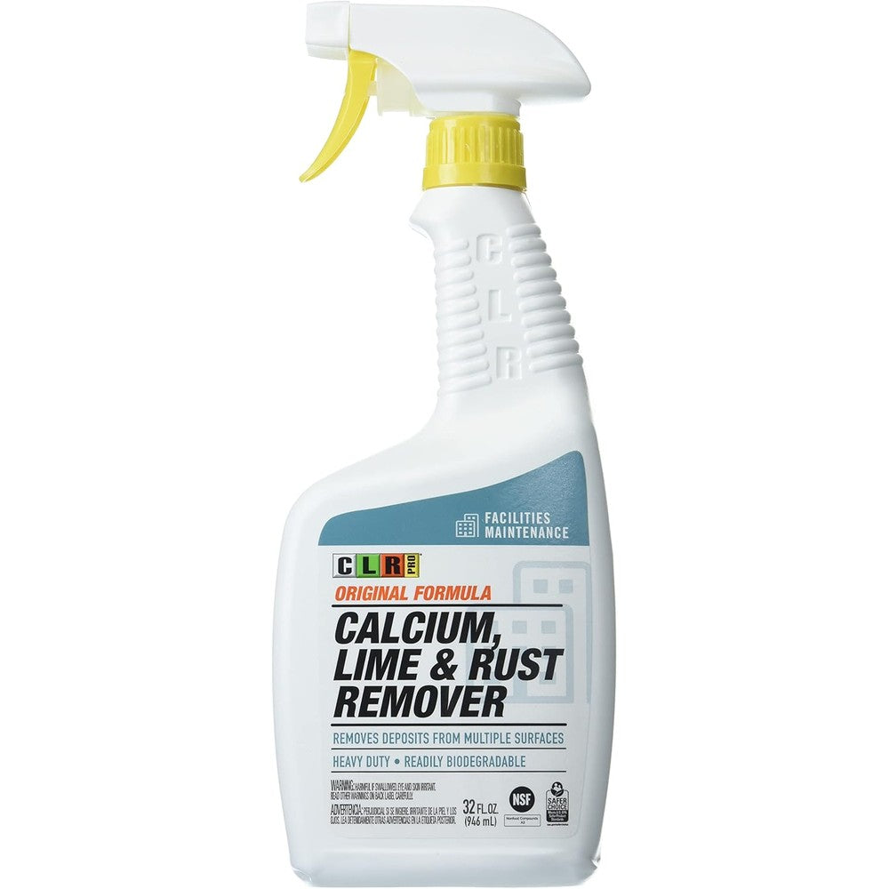 Jelmar CLR PRO Calcium Lime and Rust Remover 32 ounce spray bottle front view for hard water stain removal.