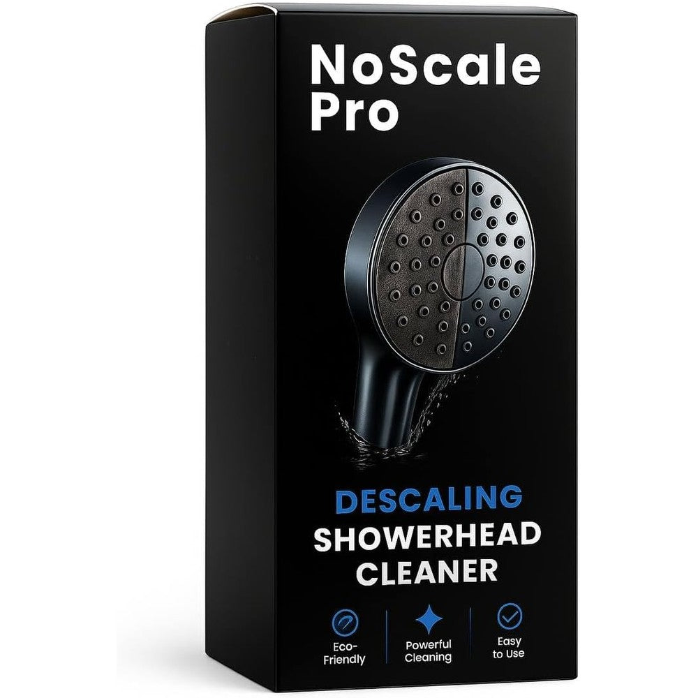 NoScale Pro Shower Head Descaling Kit front view showing eco-friendly hard water cleaner.
