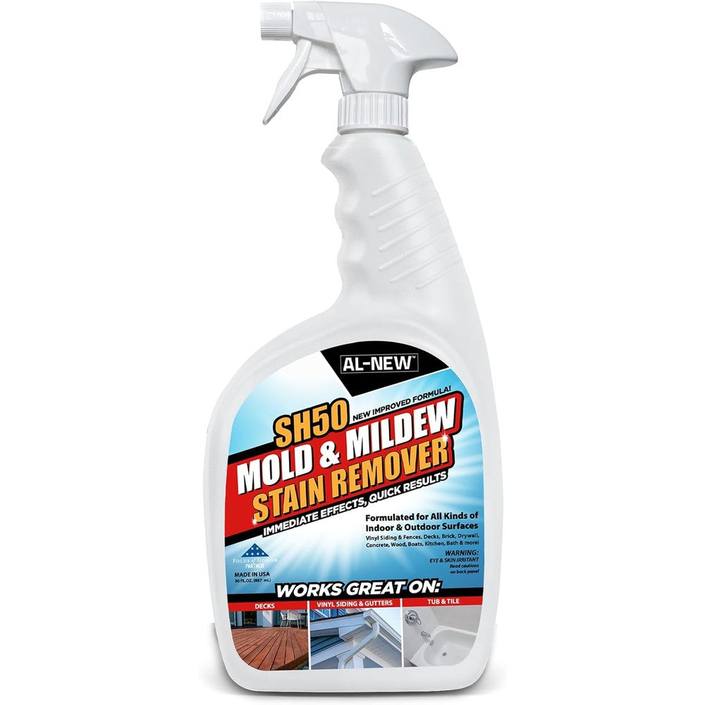 AL-NEW SH50 Mold and Mildew Stain Remover 30 Ounce bottle front view for professional outdoor cleaning.