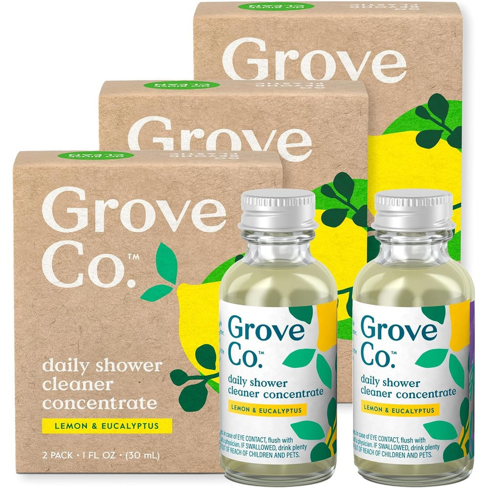 Grove Co. Daily Shower Cleaner Refill Concentrate 6 pack front view lemon eucalyptus scent.