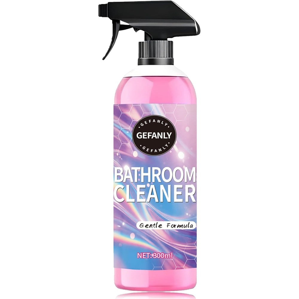 Quatrel Gefanly Bathroom Cleaner pink foam spray bottle front view for limescale removal.