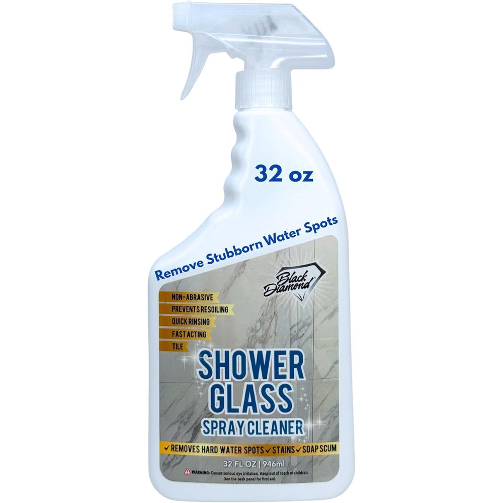 Black Diamond Stoneworks Shower Glass Cleaner 32 ounce front bottle view for hard water stain removal.