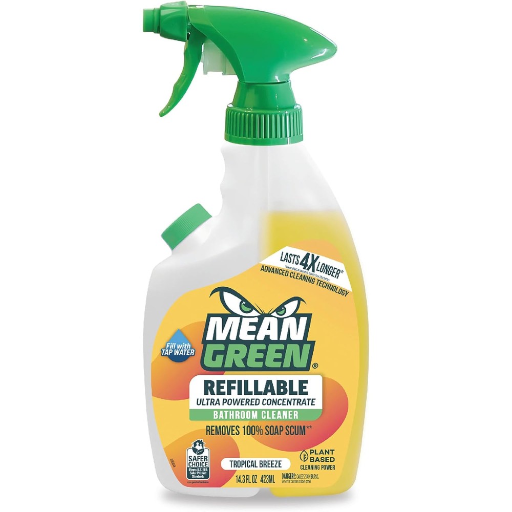 Mean Green Refillable Ultra Powered Concentrate Bathroom Cleaner Tropical Breeze bottle front view authentic USA import