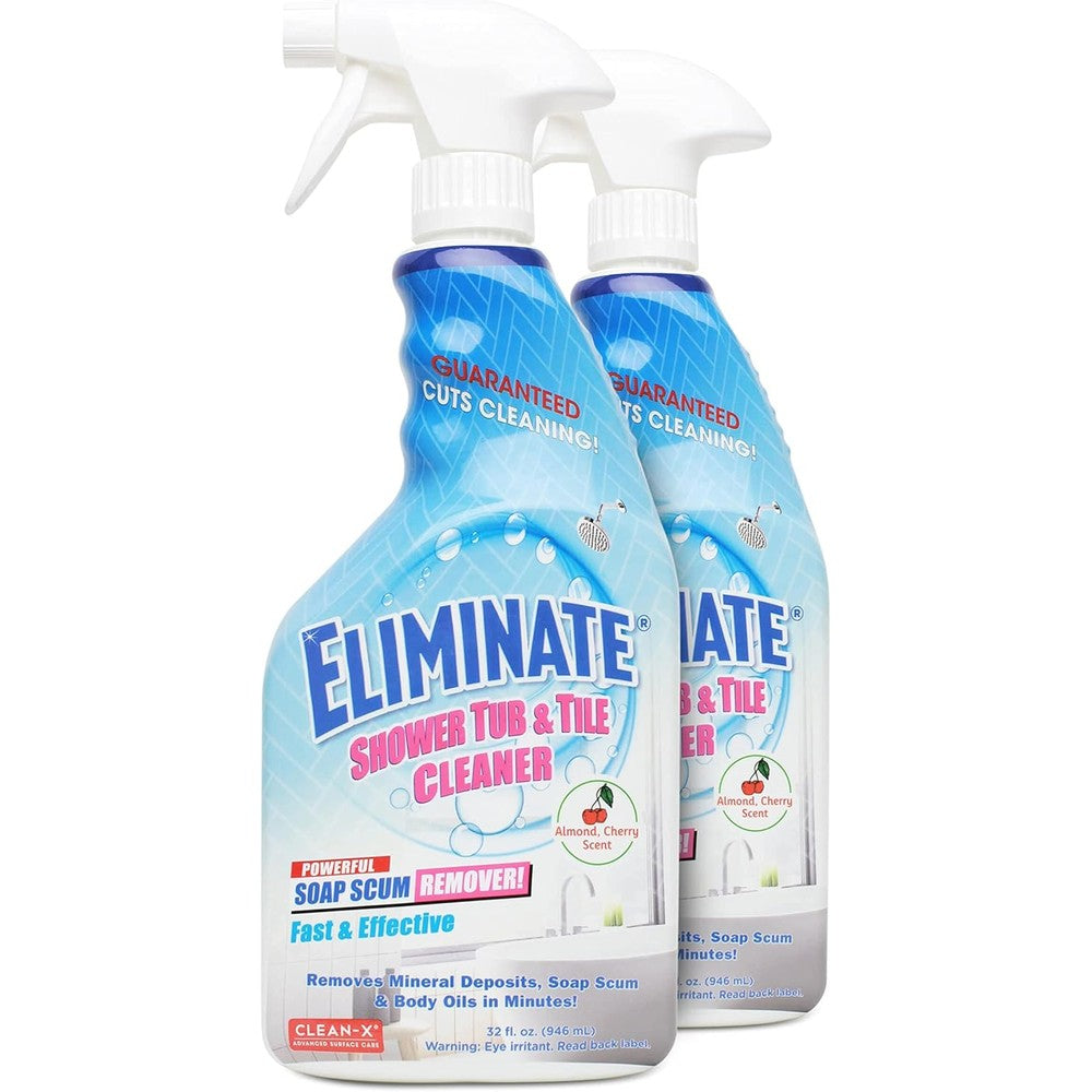 Clean-X Eliminate Shower Tub and Tile Cleaner 2 pack front view for bathroom hard water removal