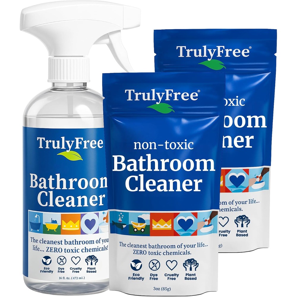 Truly Free All Natural Non-Toxic Bathroom Cleaner Spray Kit front view eco-friendly cleaning