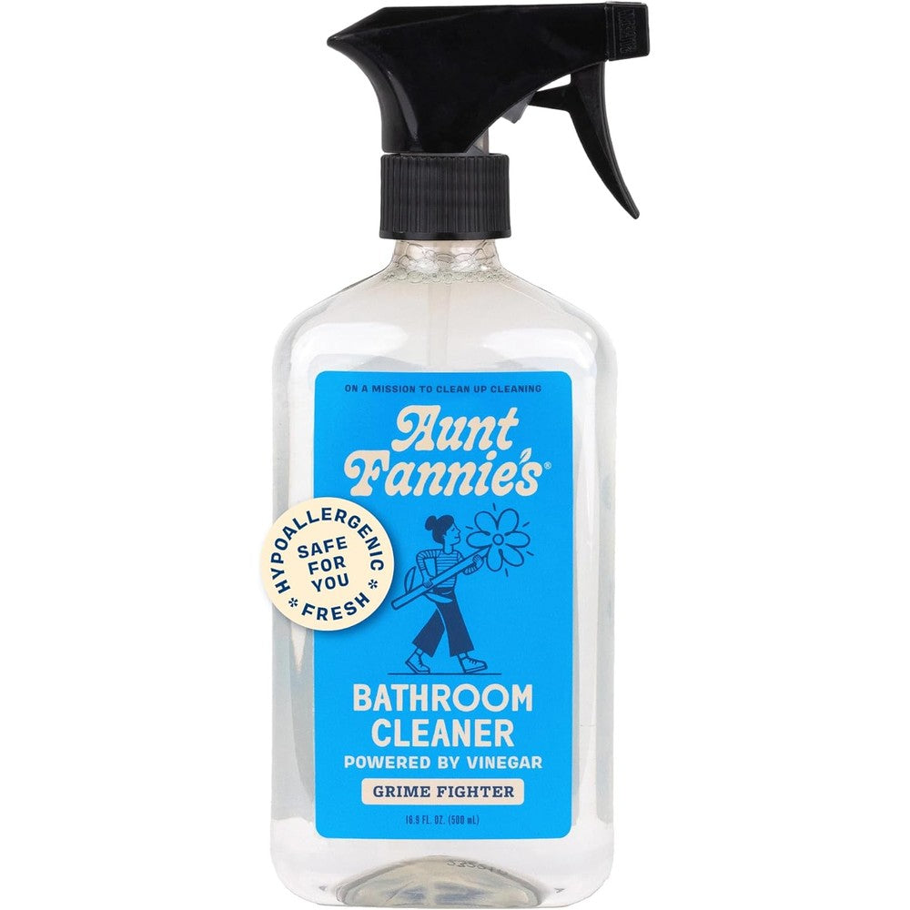 Aunt Fannie's All Purpose Bathroom Cleaner spray bottle front view for non-toxic bathroom cleaning.