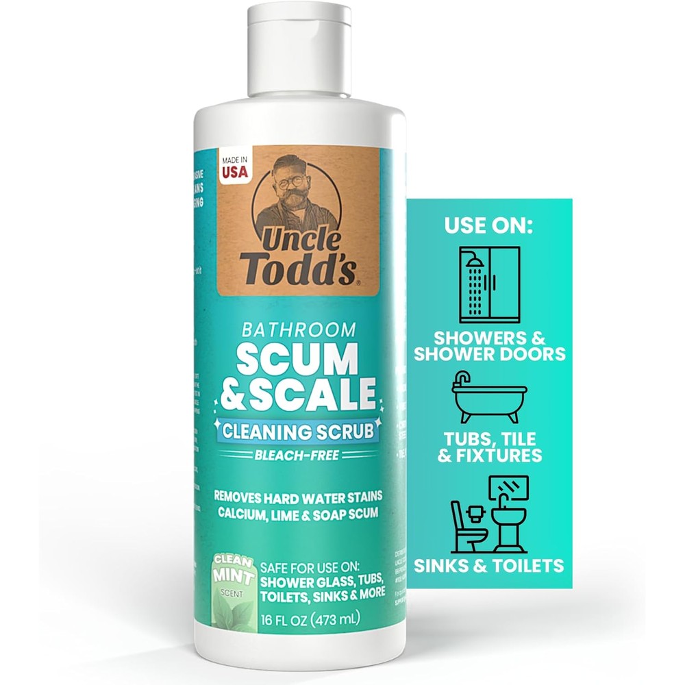 Uncle Todd's Scum and Scale Bathroom Cleaner front view hard water stain remover