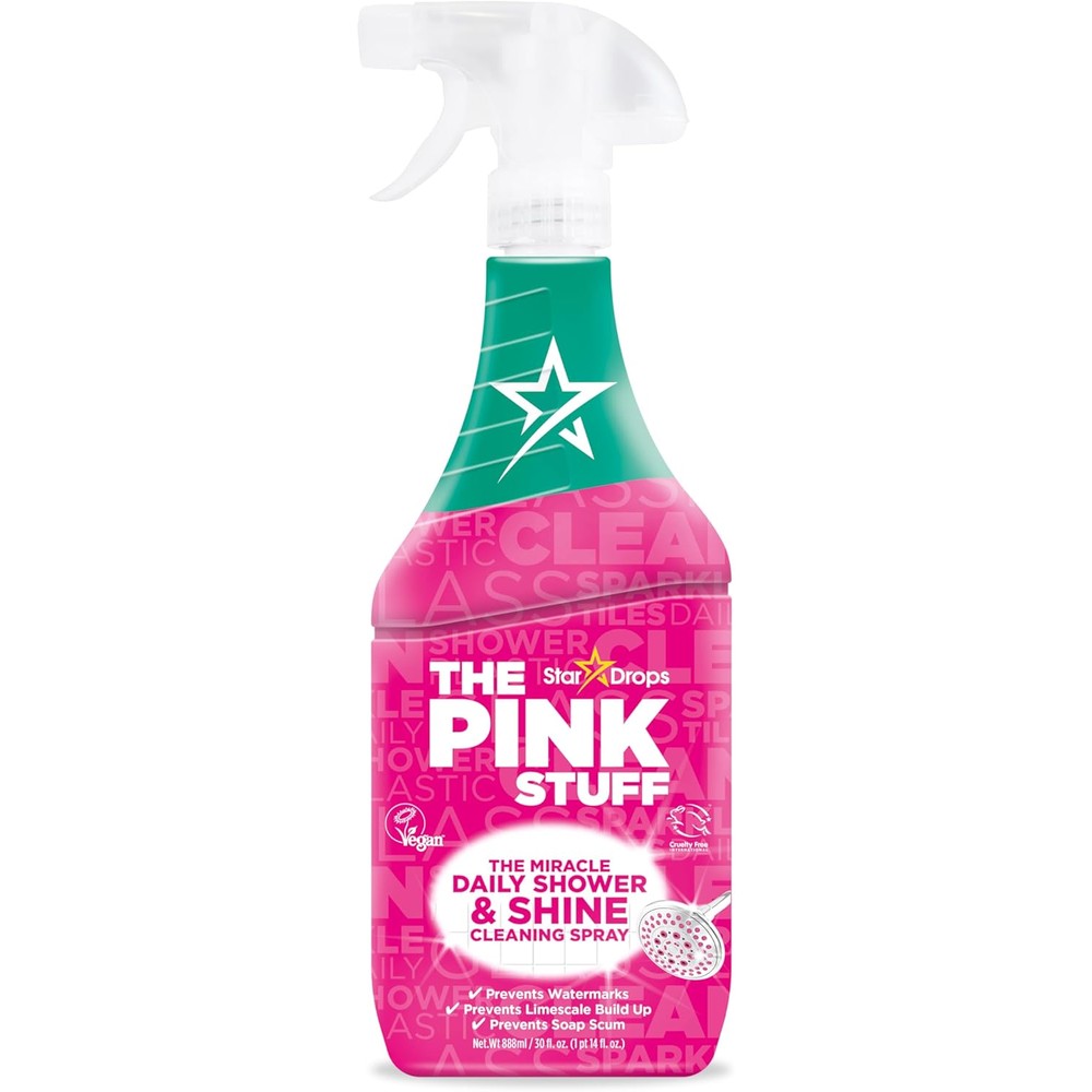 Stardrops The Pink Stuff Miracle Daily Shower And Shine Spray 30 Ounce bottle front view for streak-free bathroom cleaning.