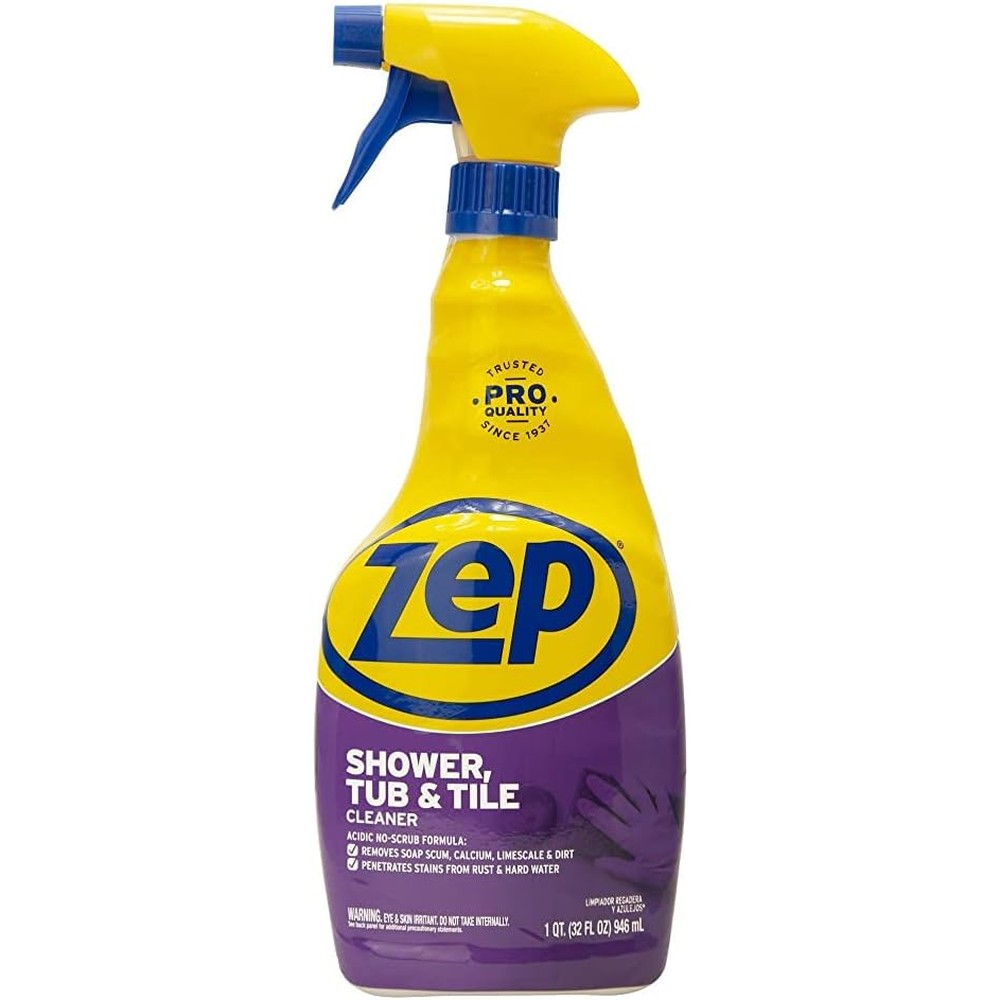 Zep Shower Tub and Tile Cleaner 32 Fluid Ounce bottle front view professional bathroom cleaning spray.