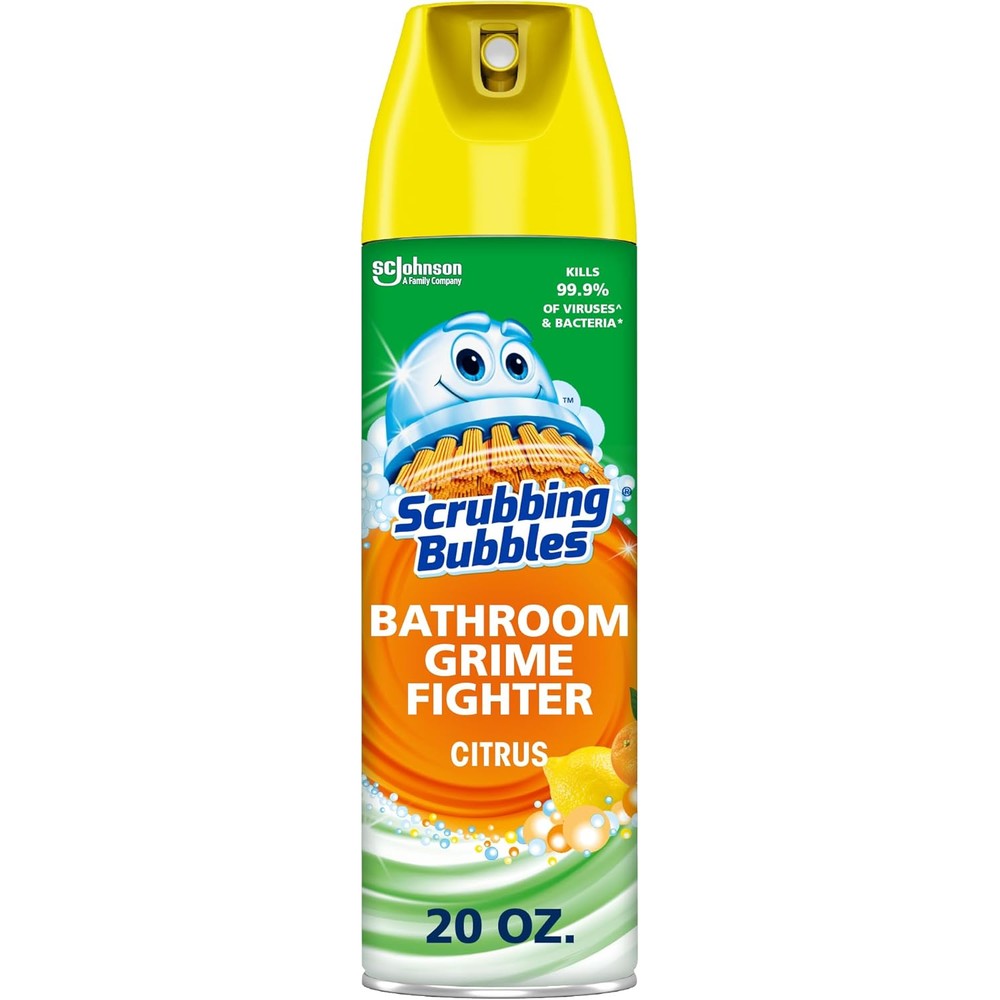 Scrubbing Bubbles Bathroom Grime Fighter Citrus Aerosol 20 Ounce front view foaming disinfectant cleaner.