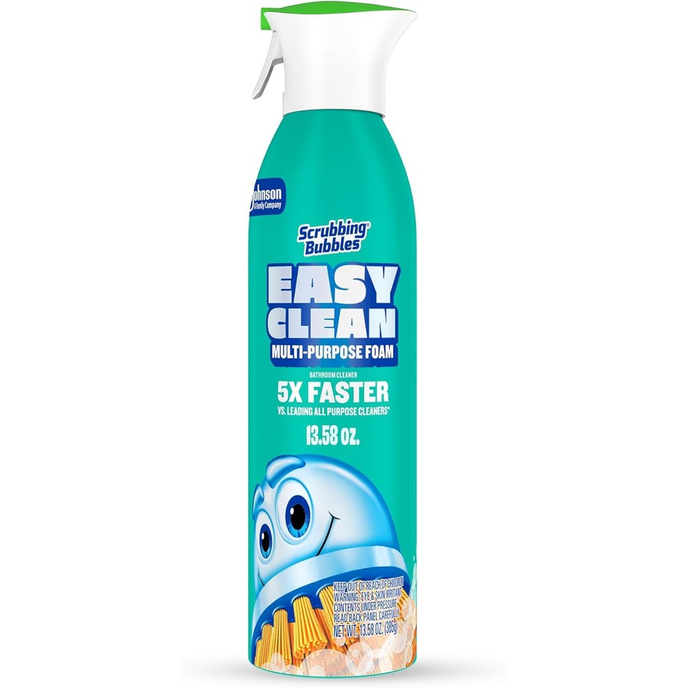 Scrubbing Bubbles Easy Clean Foaming Multipurpose Bathroom Cleaner aerosol spray can front view for soap scum removal.