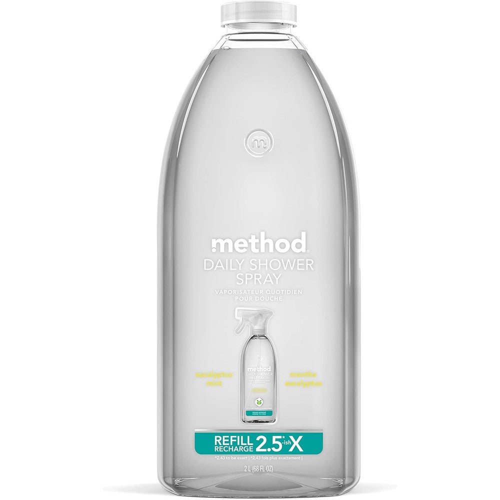 Method Daily Shower Cleaner Refill Eucalyptus Mint 68 Fluid Ounce front view for soap scum prevention