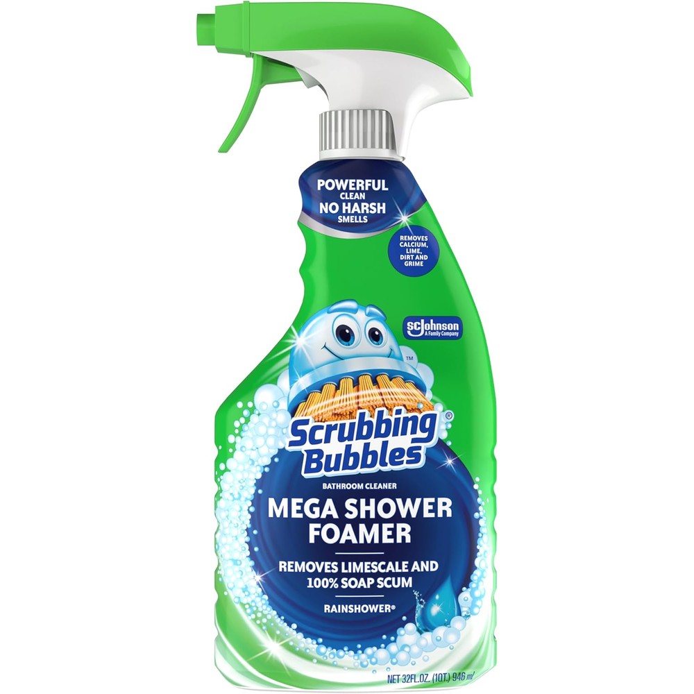 Scrubbing Bubbles Mega Bathroom and Shower Cleaner Spray 32 Ounce front view for soap scum removal.