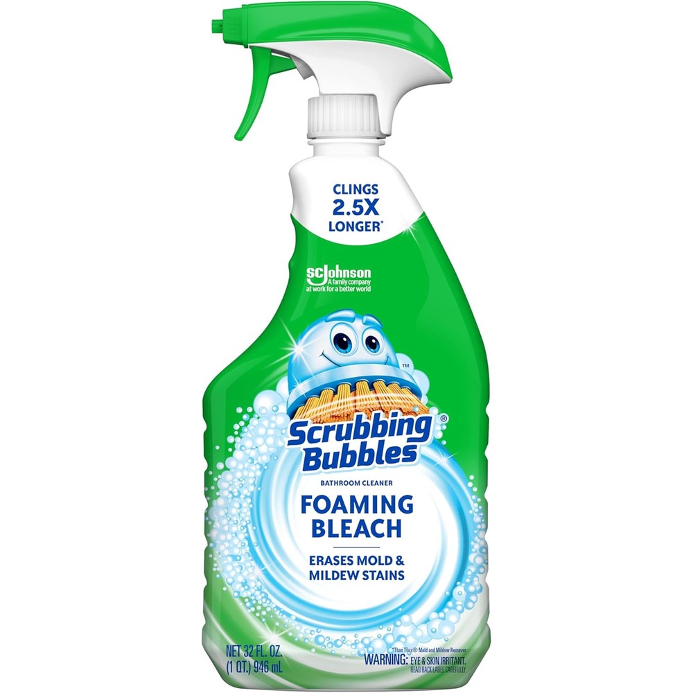 Scrubbing Bubbles Foaming Bleach Bathroom Cleaner front view disinfectant spray for mold removal.