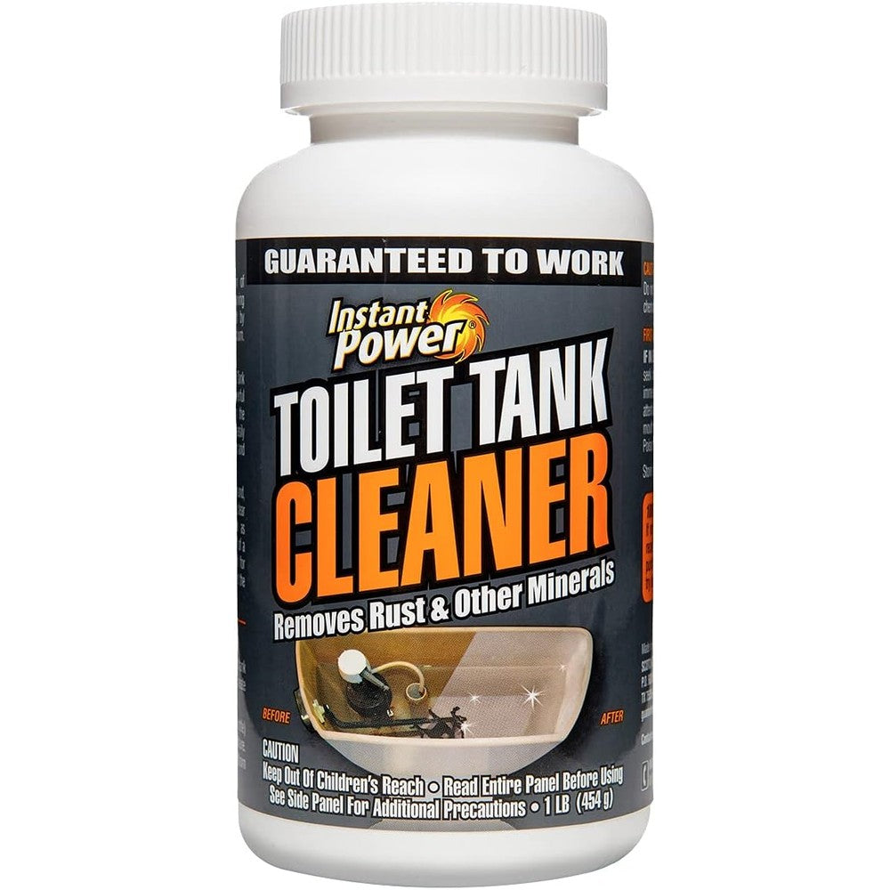 Instant Power Toilet Tank Cleaner 16 ounce bottle front view for hard water removal.
