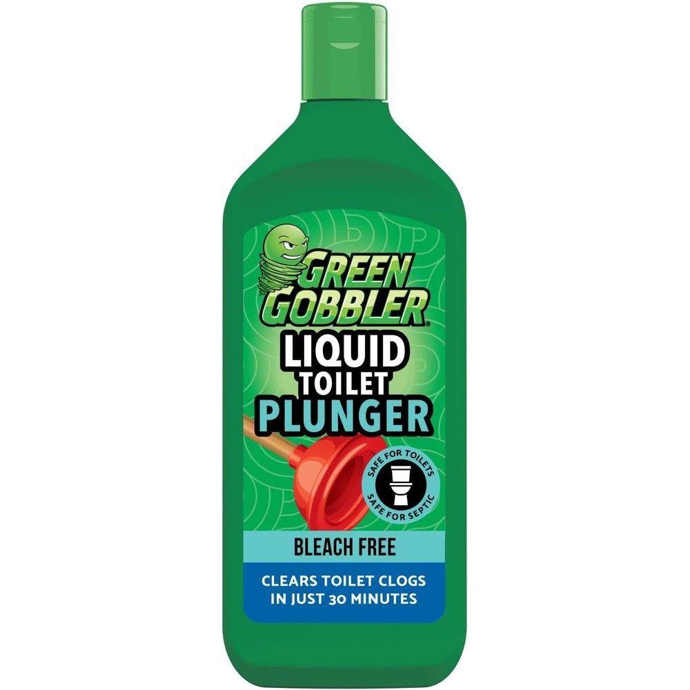 Green Gobbler liquid toilet plunger bottle front view