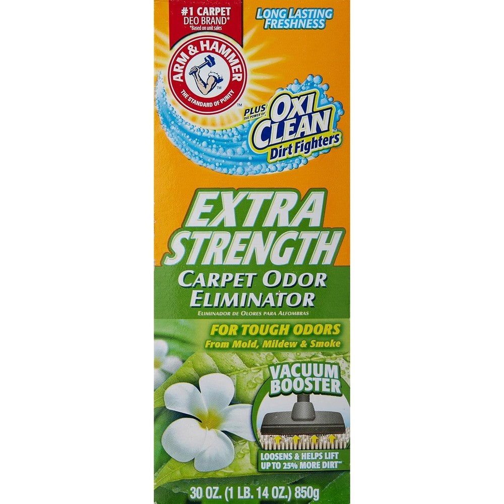 Arm and Hammer Extra Strength Carpet Odor Eliminator 30 Ounce box front view for home deodorizing.