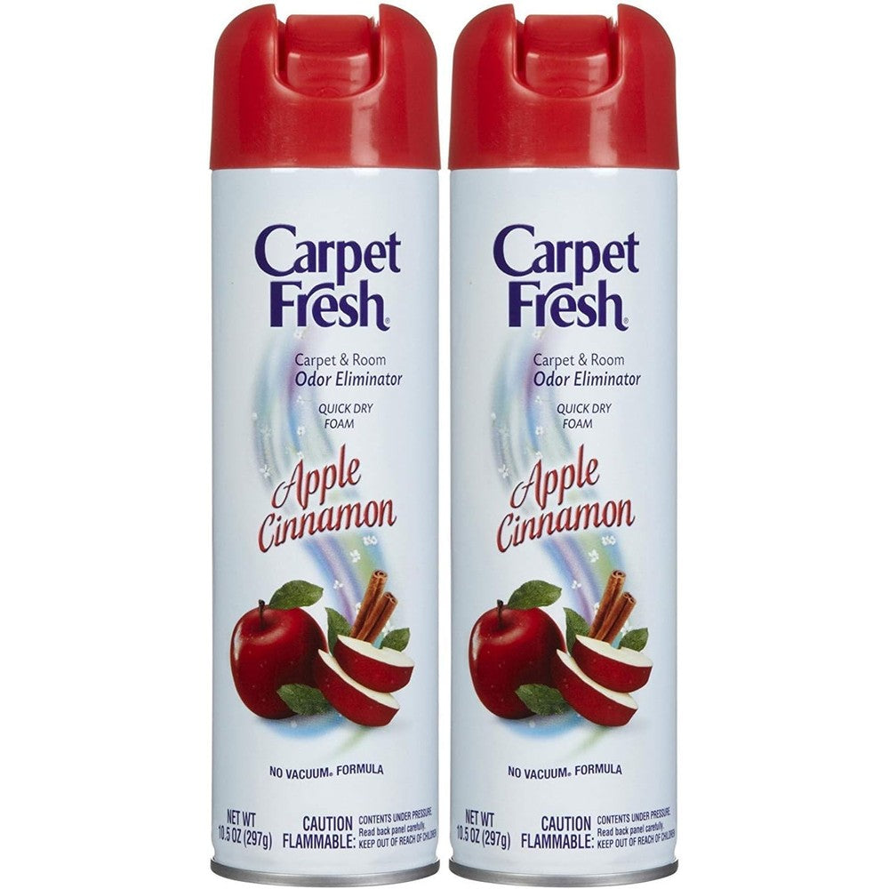 Carpet Fresh No-Vacuum Apple Cinnamon aerosol can front view for odor elimination.