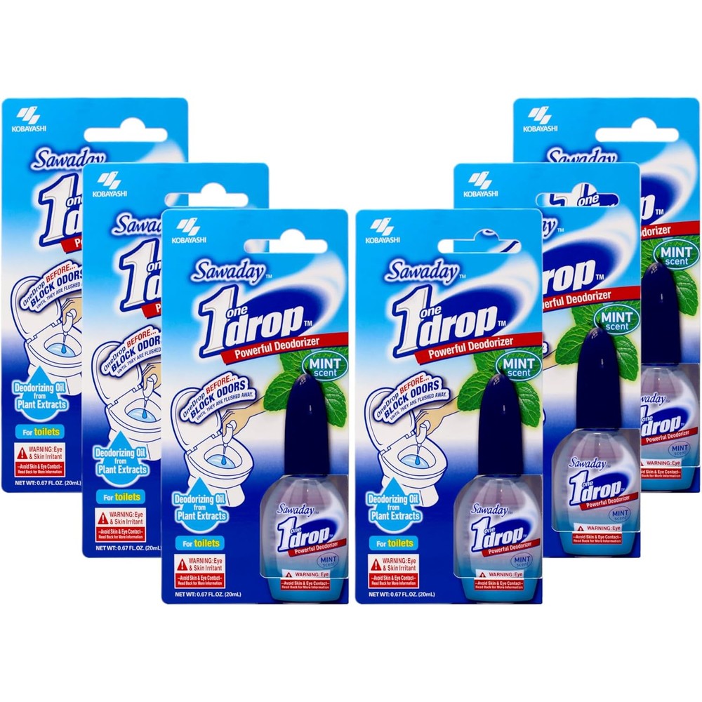 Kobayashi One-Drop Concentrated Deodorizer six pack front view of mint scent bottles.
