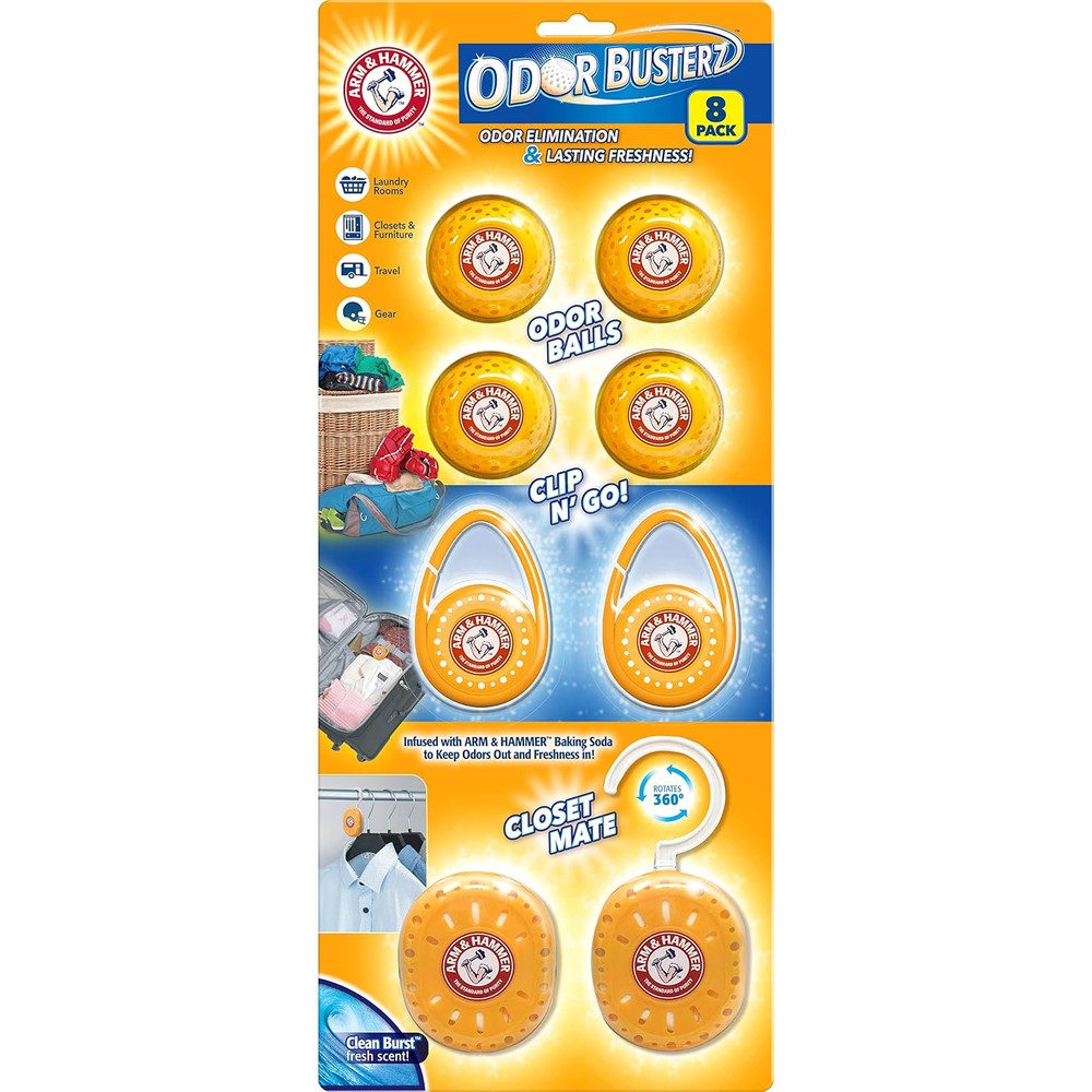 Arm and Hammer Odor Busterz 8 count mixed pack front view authentic deodorizer balls