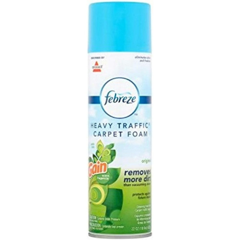 Bissell Febreze Gain Scent Heavy Traffic Carpet Foam 22 Ounce can front view for deep carpet cleaning.