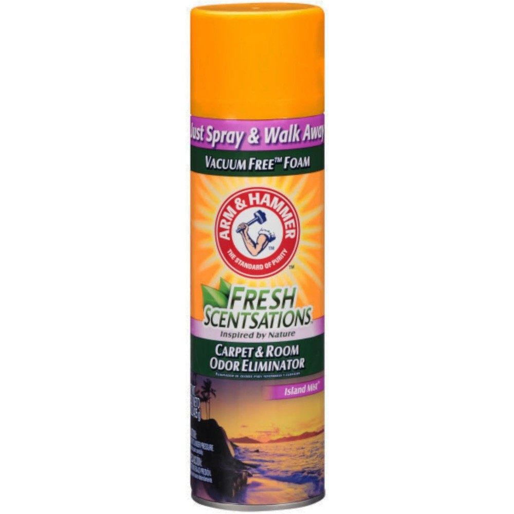 Arm And Hammer Fresh Scentsations Island Mist Carpet Odor Eliminator Foam front view for room deodorizing.