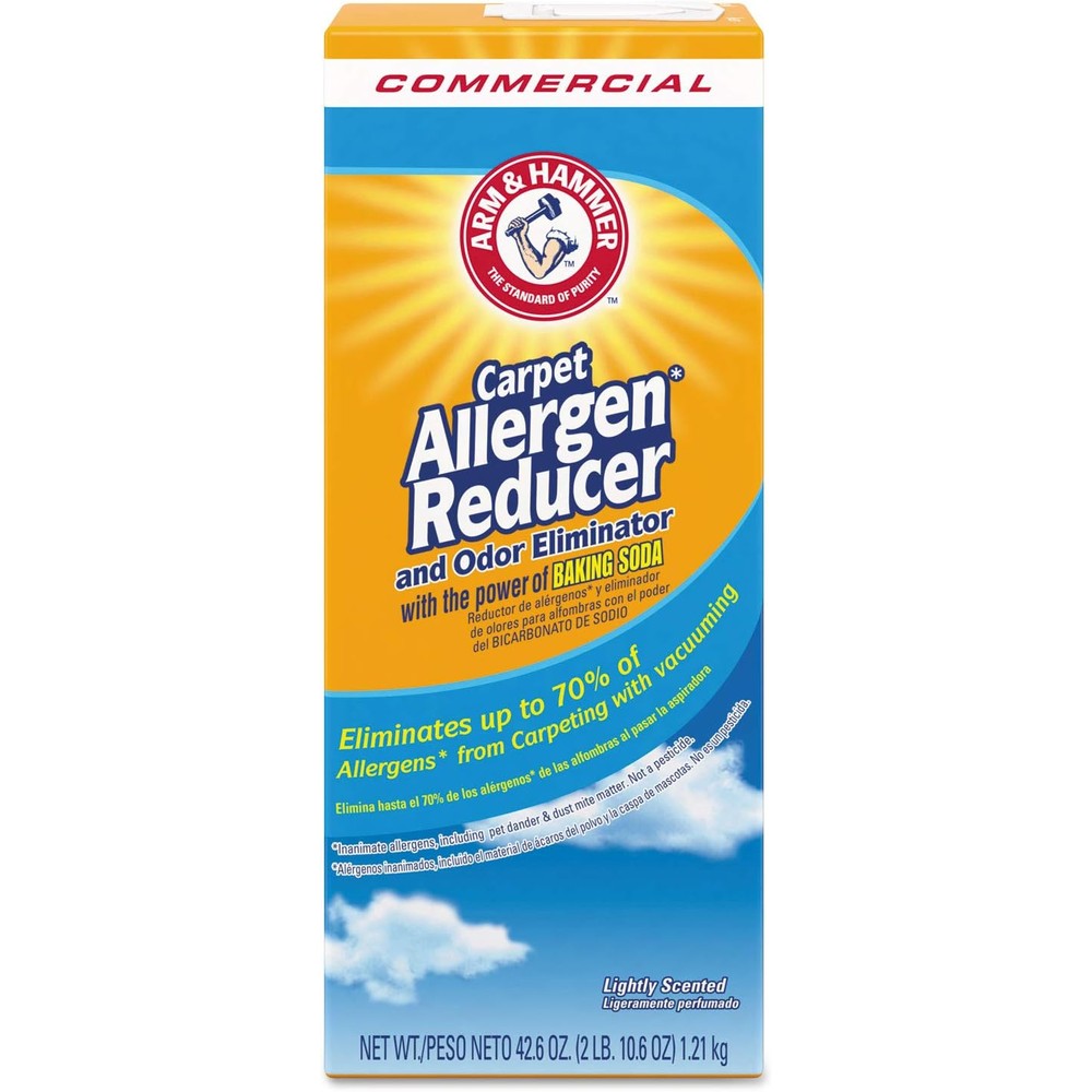 Arm and Hammer Carpet and Room Allergen Reducer 42.6 Ounce front view shaker box.