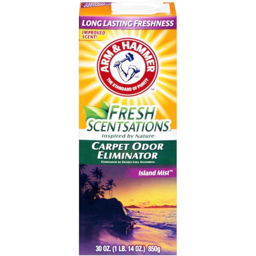 Arm and Hammer Fresh Scentsations Island Mist Carpet Odor Eliminator front view for home deodorizing