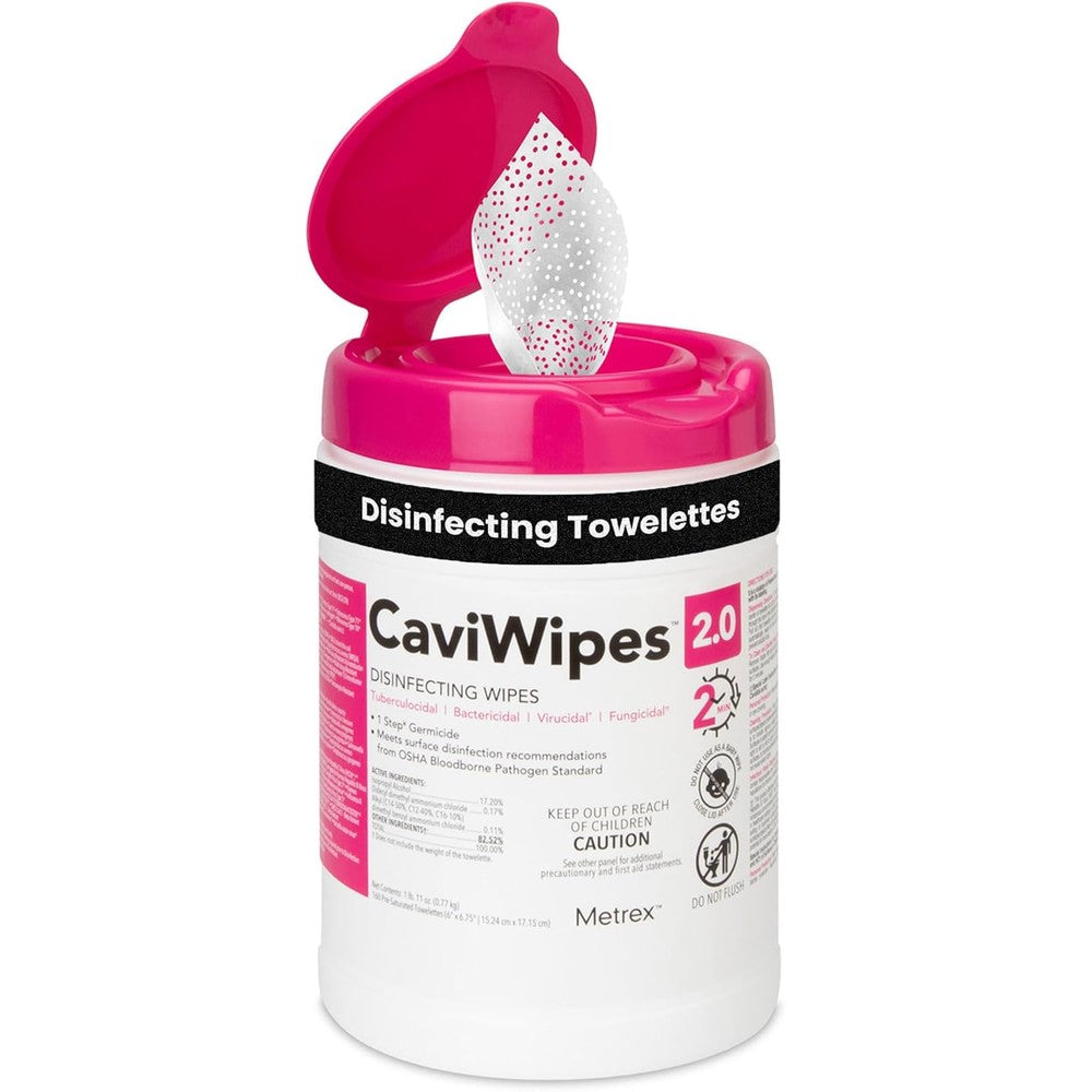 Metrex CaviWipes 2.0 160 count canister front view clinical surface disinfectant