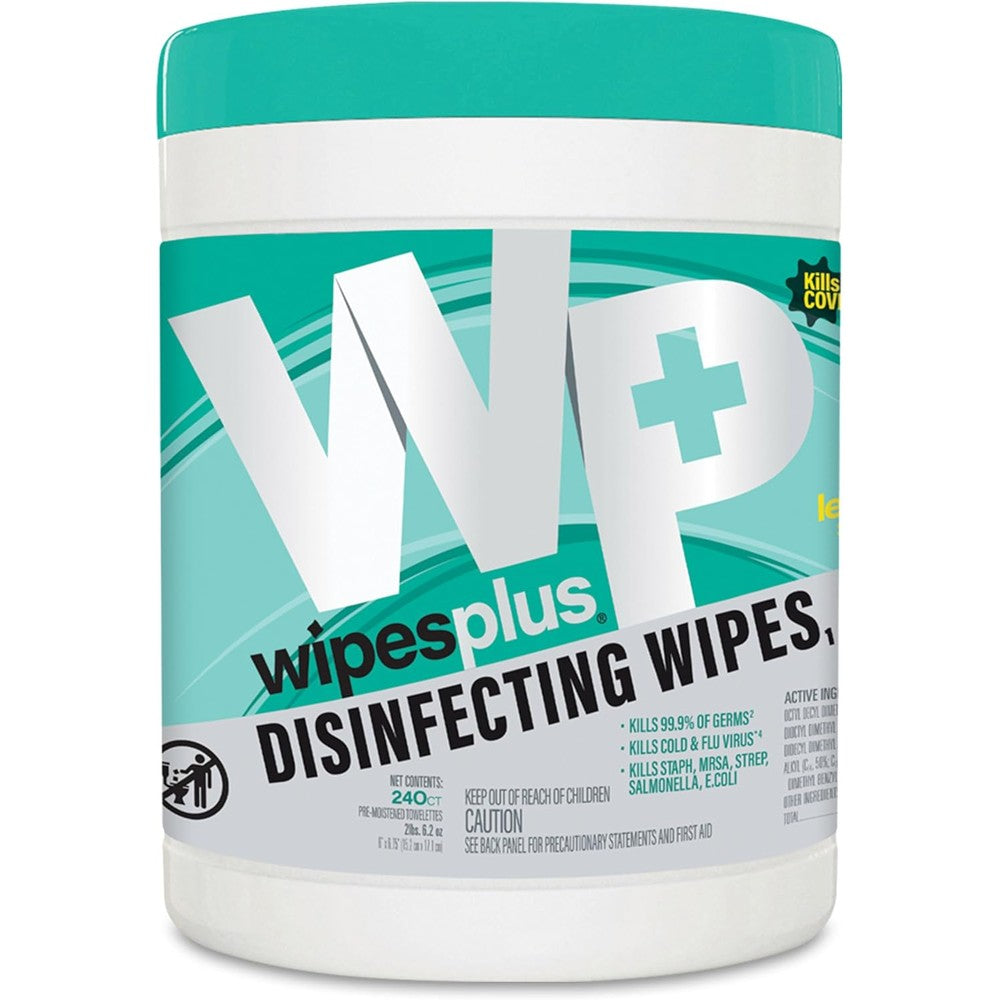 WipesPlus Disinfecting Surface Wipes 240 Count Canister front view for industrial strength cleaning.