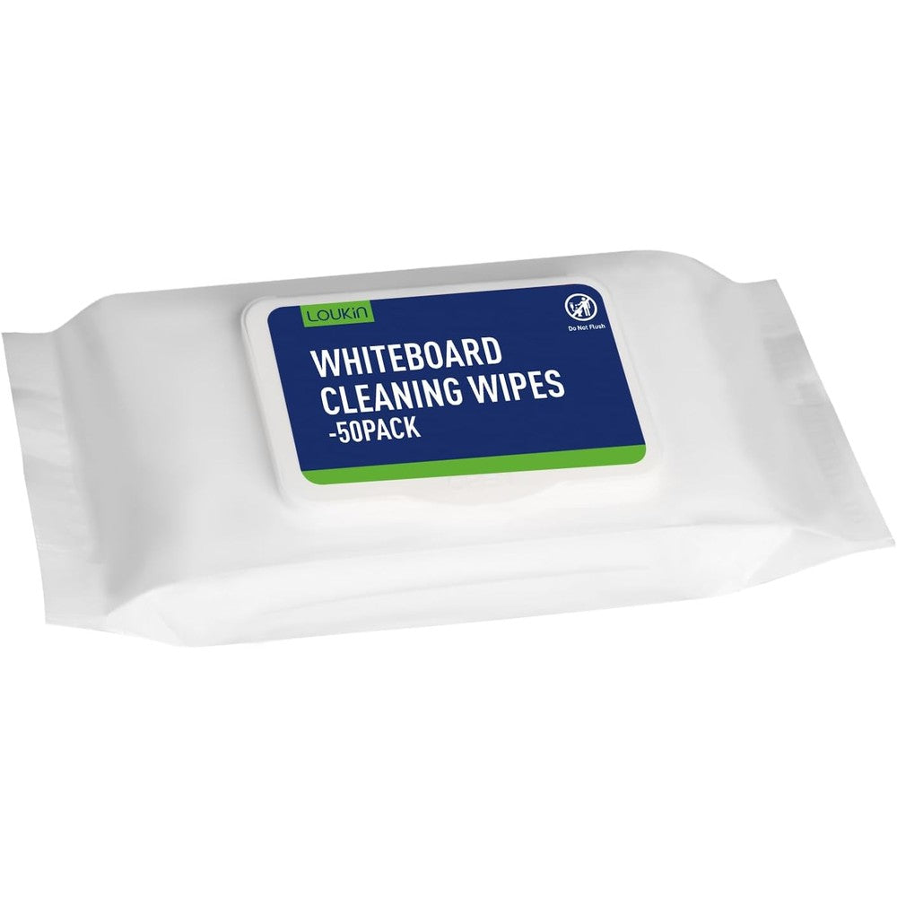 LOUKIN Dry Erase Wipes 50 count pack front view for whiteboard cleaning.