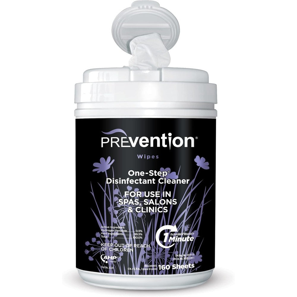 Prevention All Purpose Disinfectant Wipes 160 count canister front view hospital grade surface cleaner