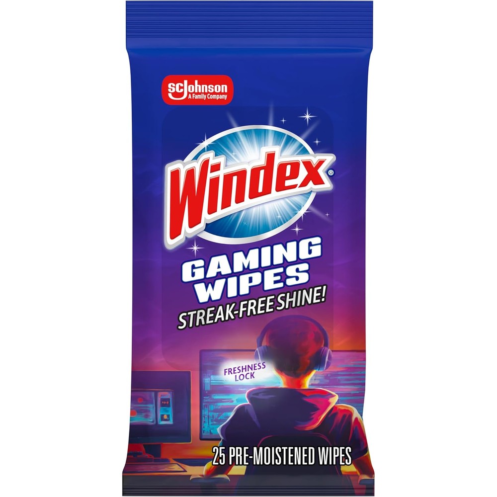 Windex Gaming Cleaning Wipes 25 count front view for electronics maintenance.