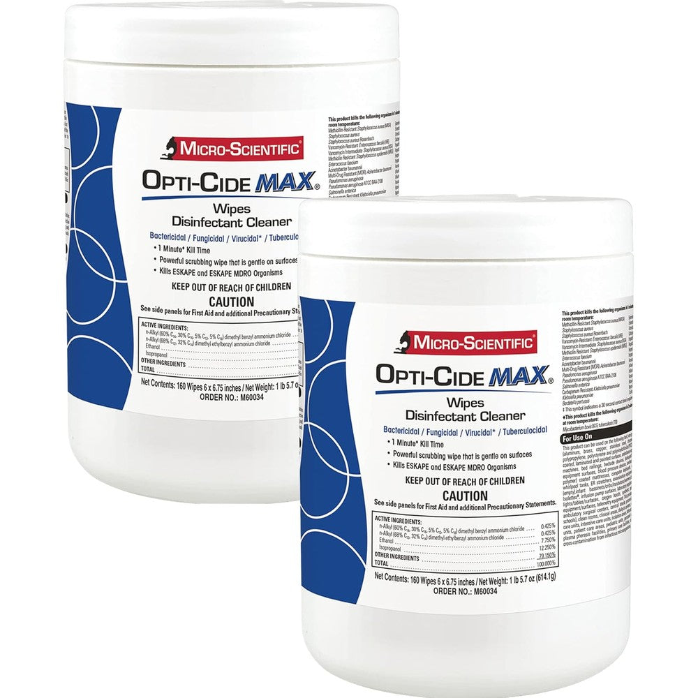 Micro-Scientific Opti-Cide Max Disinfecting Wipes 2 Pack front view hospital grade cleaner