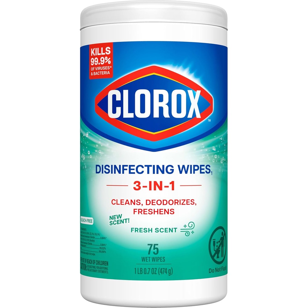Clorox Disinfecting Wipes Fresh Scent 75 Count front view authentic USA imported cleaning wipes