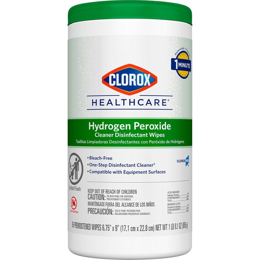 Clorox Healthcare Hydrogen Peroxide Cleaner Disinfectant Wipes canister front view medical grade surface cleaner.