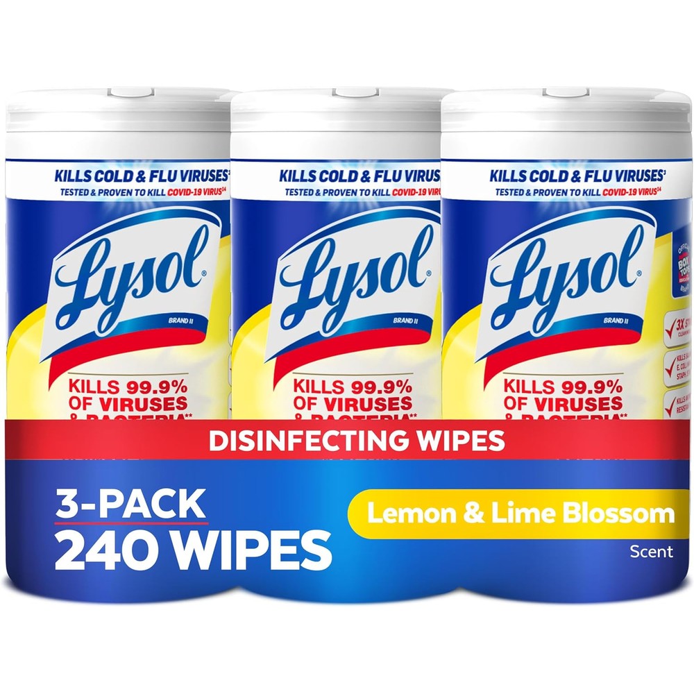 Lysol Disinfectant Wipes 3 pack front view multi-surface cleaning
