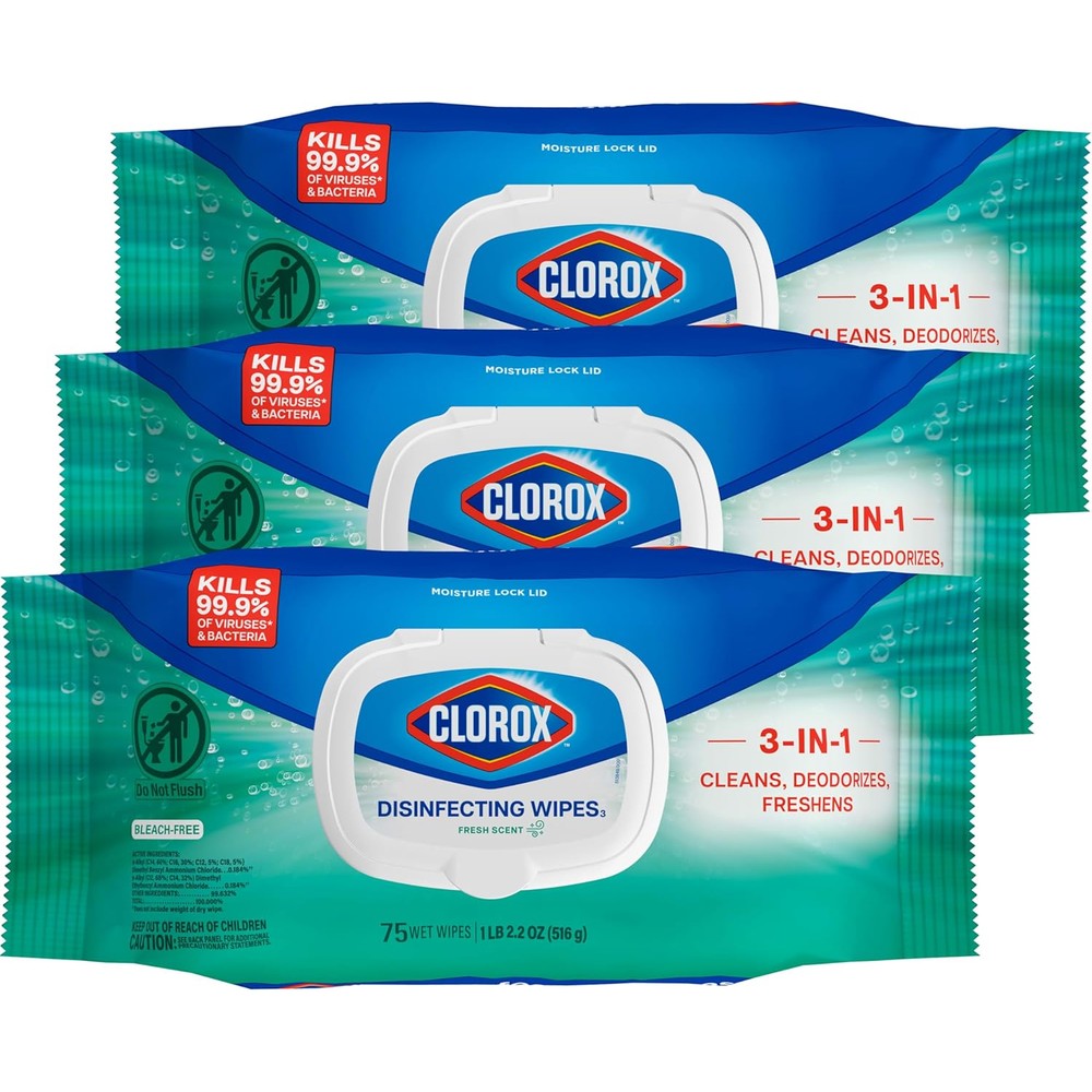 Clorox Disinfecting Wipes Flex Pack 3-pack front view for surface cleaning.