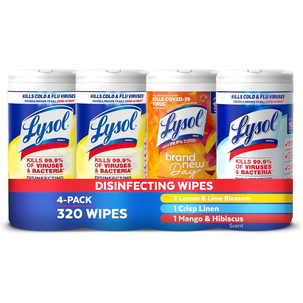 Lysol Disinfecting Wipes Bundle 4 Pack front view authentic USA cleaning supplies.