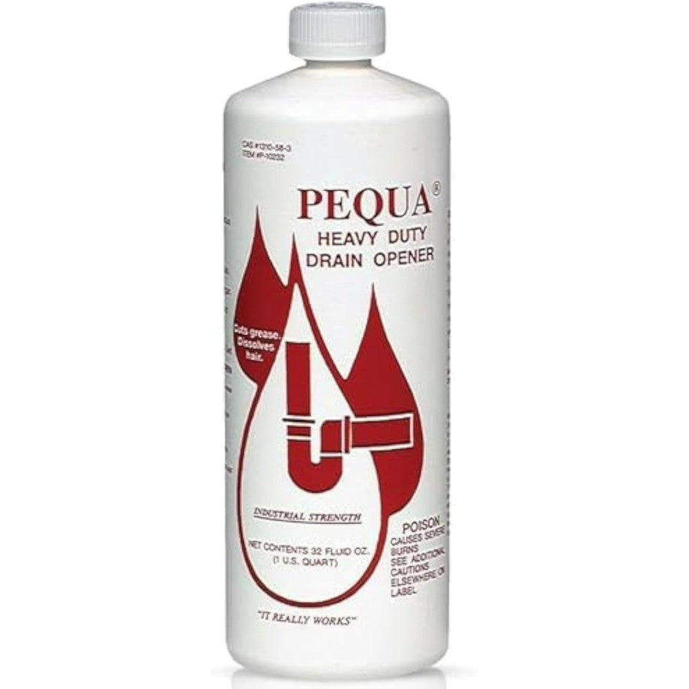 Pequa Industries Heavy Duty Drain Opener 32 Ounce bottle front view industrial strength pipe cleaner.