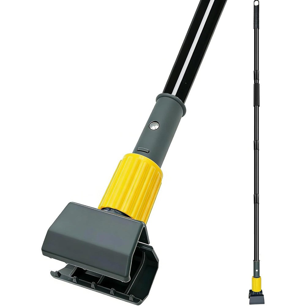 Sobonne commercial mop handle heavy duty front view with yellow jaw clamp.