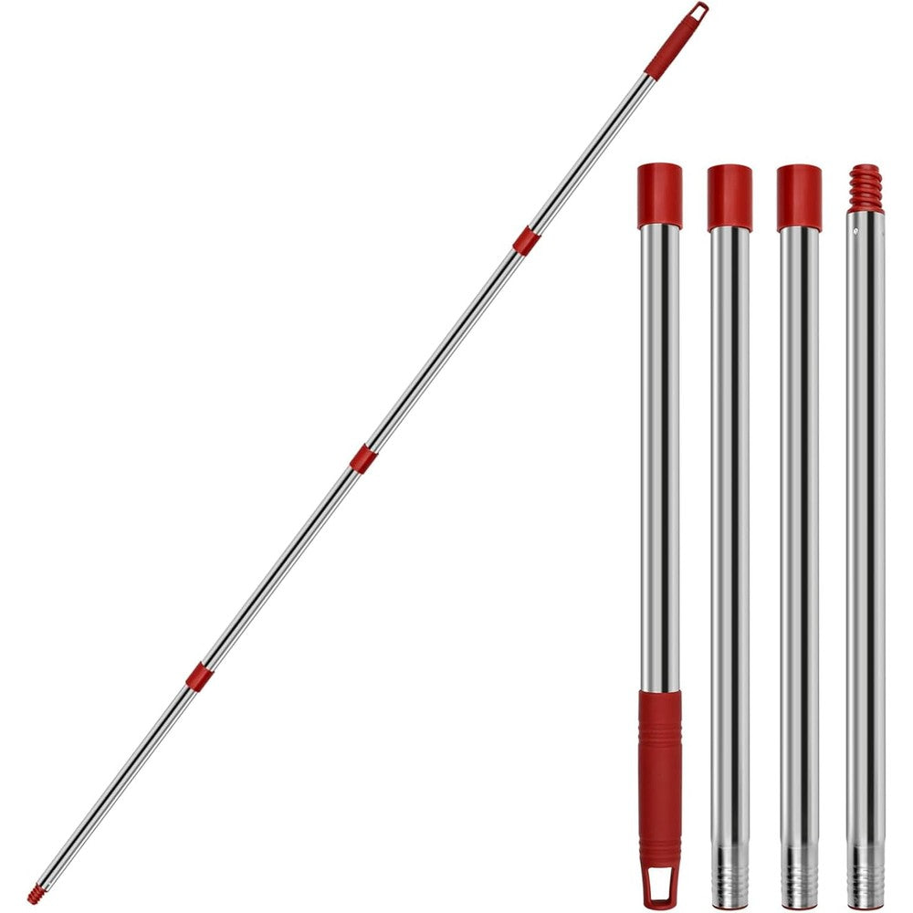 Generic four section spin mop handle replacement front view showing full extension.