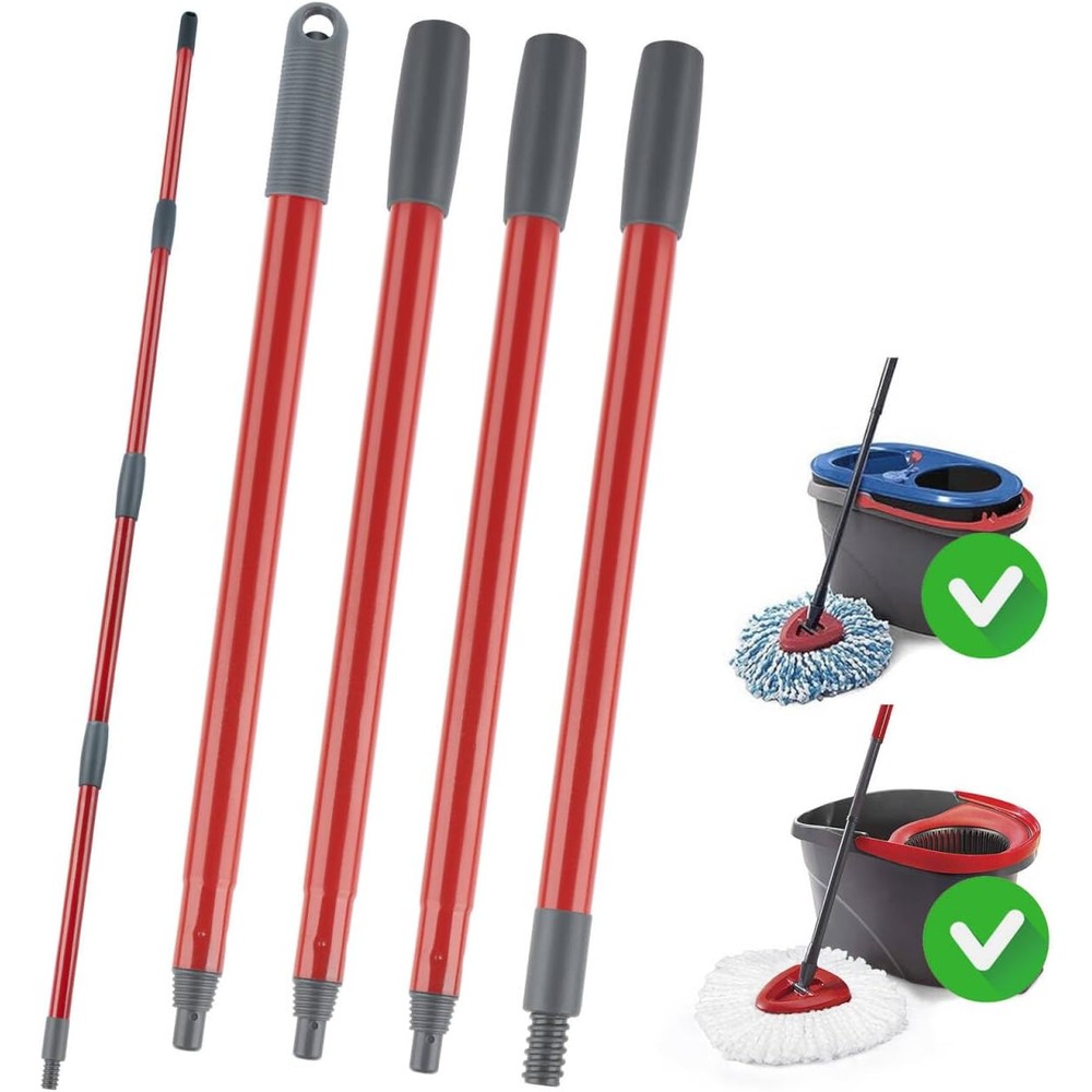 Ucoolbe spin mop replacement handle front view showing four red iron sections disconnected