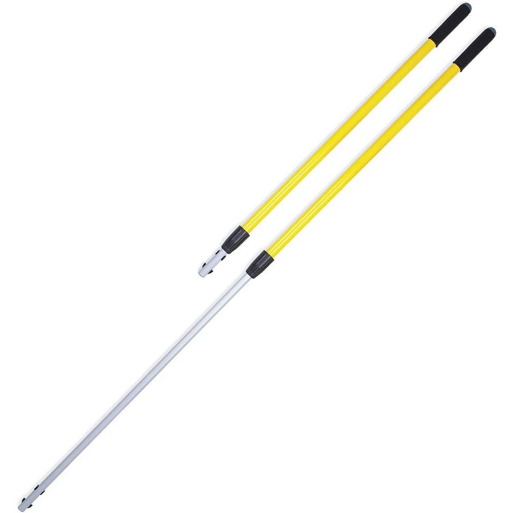 Rubbermaid Commercial Products HYGEN Quick Connect Adjustable Extension Handle front view showing yellow aluminum pole.