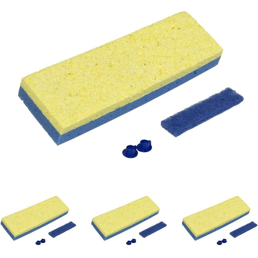 Quickie automatic sponge mop refill front view showcasing the blue cellulose layer and yellow scrubber strip.