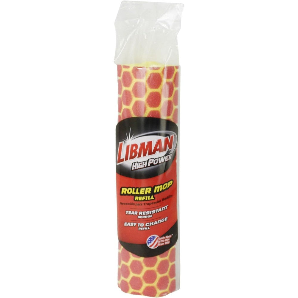 Libman Commercial 956 Roller Mop replacement sponge head front view showing red and white patterned cleaning pads.