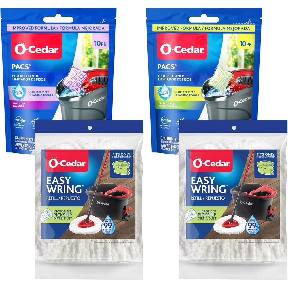O-Cedar EasyWring Refills and Cleaning PACS variety pack front view for premium home cleaning.