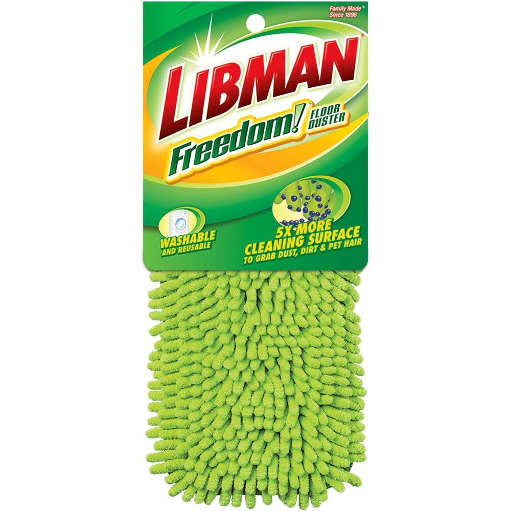 Libman Commercial 4006 Freedom Floor Duster Refill front view showing green microfiber fingers for home floor cleaning.