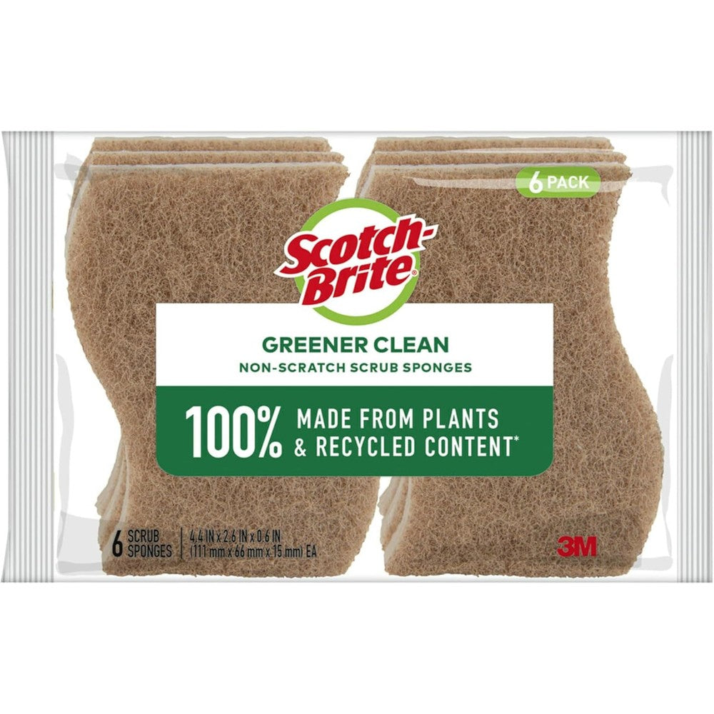 Scotch-Brite Greener Clean non-scratch scrub sponge 6 pack front view pack shot